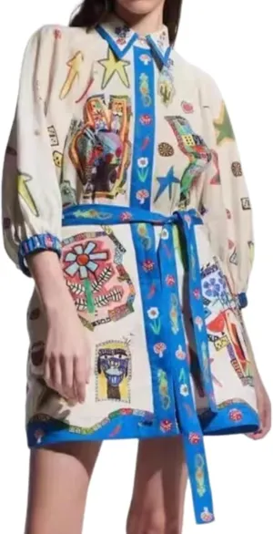 Graffiti Y2k Dress Summer Mini Dress Colorful Vintage Boho Dress Women Short Sleeve Floral Dresses 2024 Tropical Dress