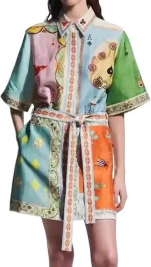 Graffiti Y2k Dress Summer Mini Dress Colorful Vintage Boho Dress Women Short Sleeve Floral Dresses 2024 Tropical Dress