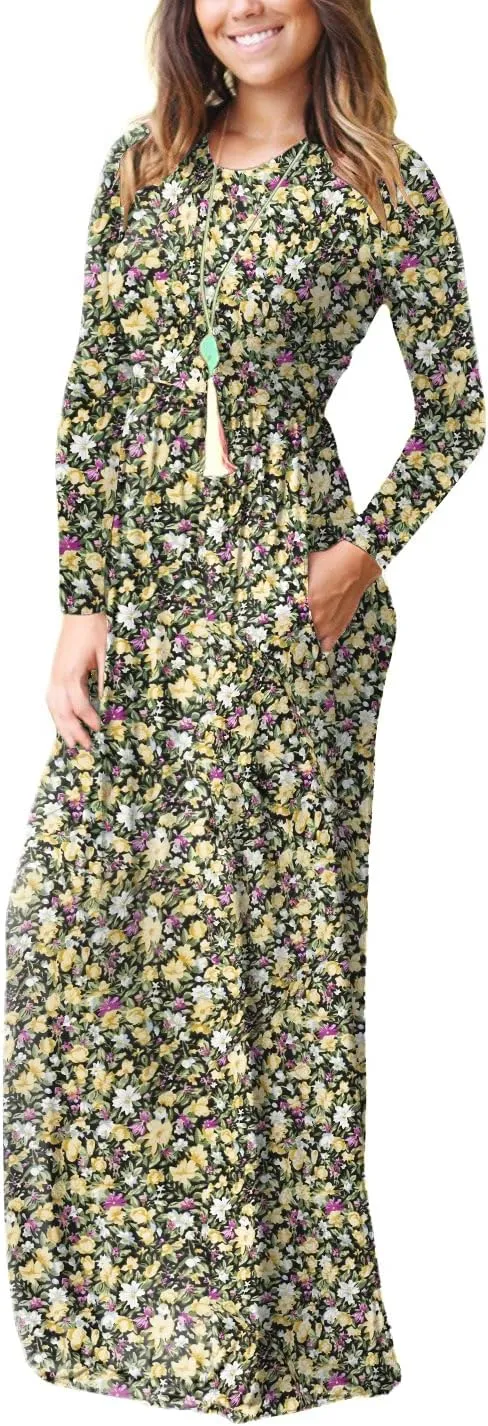 GRECERELLE Womens 2024 Maxi Dresses Long Sleeve Casual Long T Shirt Dress Travel Vacation Outfits