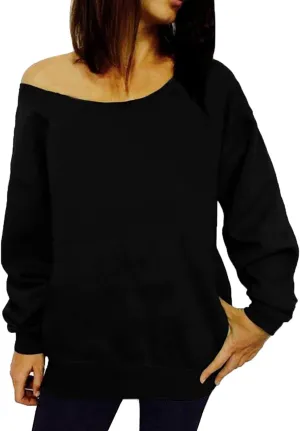 GSVIBK Womens Long Sleeve Off Shoulder Sweatshirt Soft Pullover Tops Slouchy Sweatshirts Casual Solid Shirts