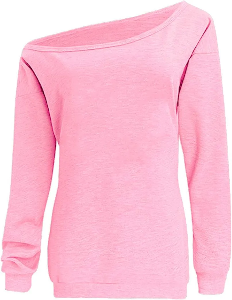 GSVIBK Womens Long Sleeve Off Shoulder Sweatshirt Soft Pullover Tops Slouchy Sweatshirts Casual Solid Shirts