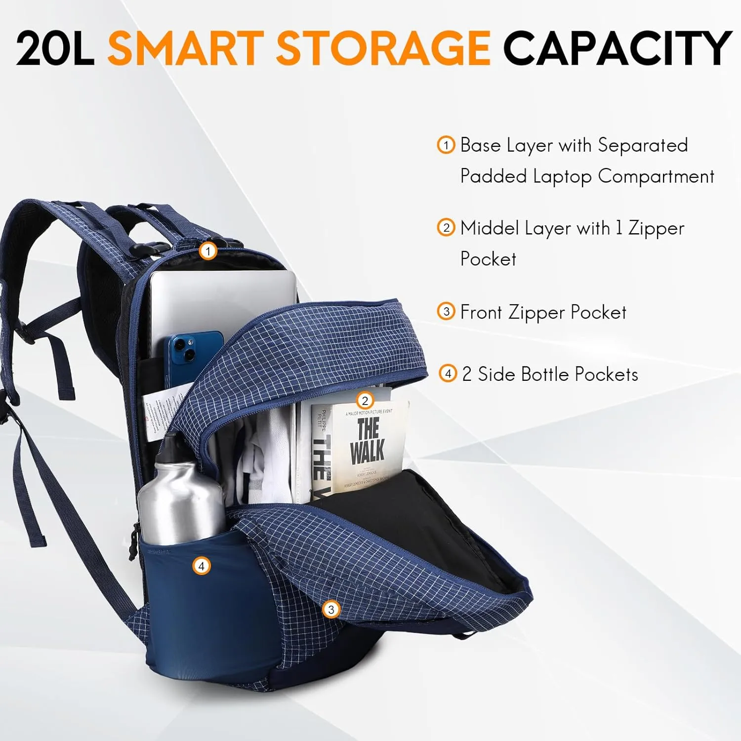Haimont Small Travel Backpack Hiking Outdoor Everyday Daypack with 3 Compartments Men Women Water Resistant Bag, Casual