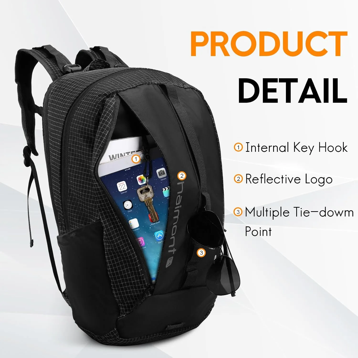 Haimont Small Travel Backpack Hiking Outdoor Everyday Daypack with 3 Compartments Men Women Water Resistant Bag, Casual