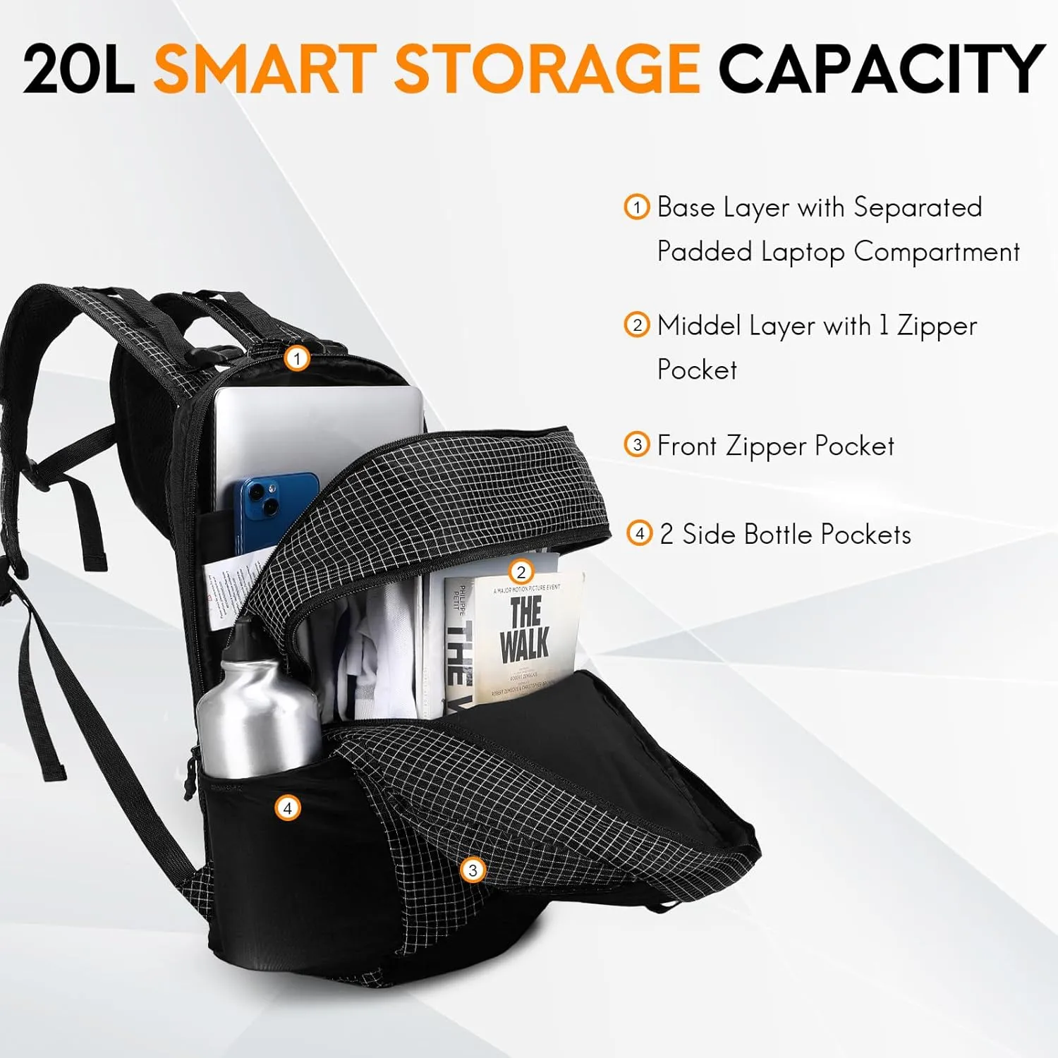 Haimont Small Travel Backpack Hiking Outdoor Everyday Daypack with 3 Compartments Men Women Water Resistant Bag, Casual