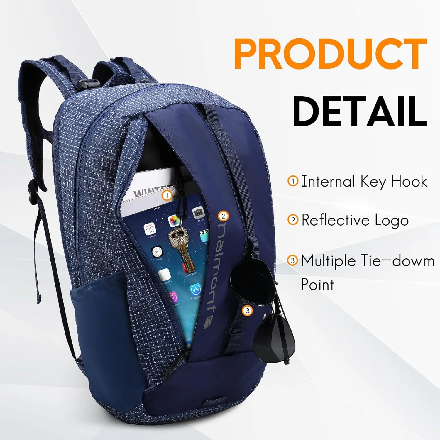 Haimont Small Travel Backpack Hiking Outdoor Everyday Daypack with 3 Compartments Men Women Water Resistant Bag, Casual