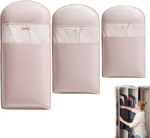 Hanging Garment Bag with Self Compression Zipper,Space Saving Hanging & Closet Organizer, Self Compression Clothes Bag for Down Coats/Winter Jackets/Thick Clothes(Large/Medium/Short, 3-Pack) (Pink)