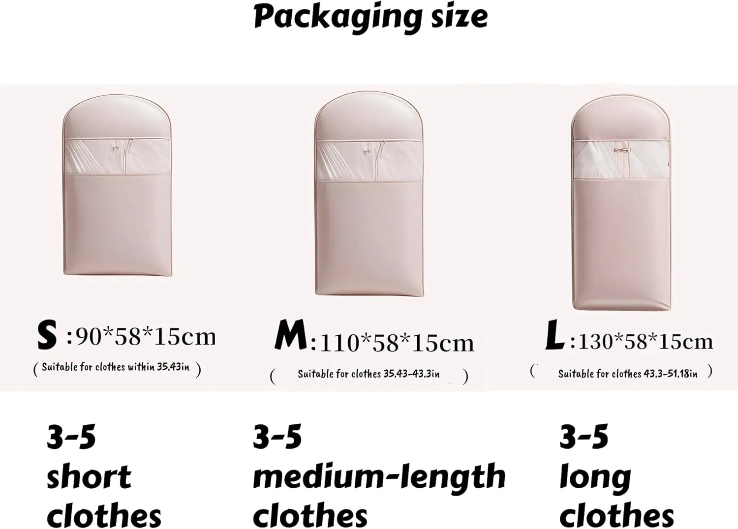 Hanging Garment Bag with Self Compression Zipper,Space Saving Hanging & Closet Organizer, Self Compression Clothes Bag for Down Coats/Winter Jackets/Thick Clothes(Large/Medium/Short, 3-Pack) (Pink)