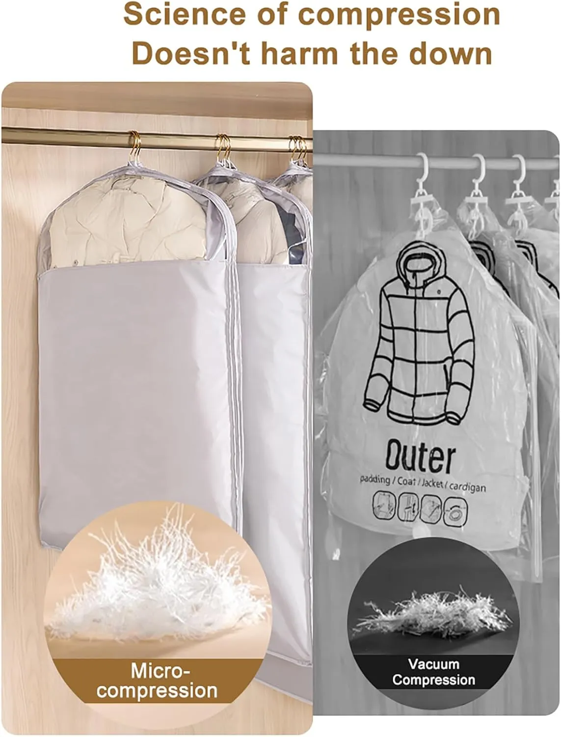 Hanging Garment Bags with Self Compression Zipper, Long-Lasting Dustproof Suit Bag Garment Covers, Space Saving Large Capacity Wardrobe Clothes Storage Bags for Down Jacket(Size:130cm-1Pcs)