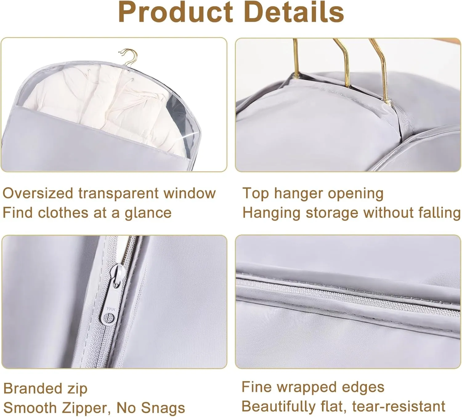Hanging Garment Bags with Self Compression Zipper, Long-Lasting Dustproof Suit Bag Garment Covers, Space Saving Large Capacity Wardrobe Clothes Storage Bags for Down Jacket(Size:90cm-1Pcs)