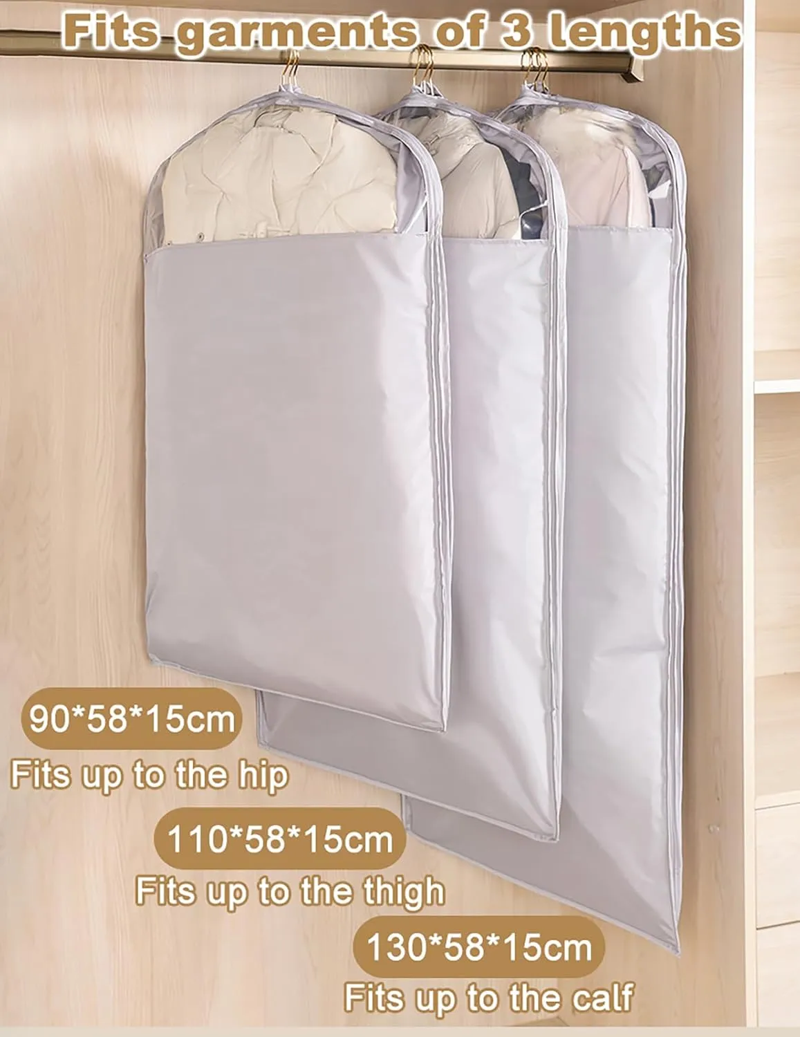 Hanging Garment Bags with Self Compression Zipper, Long-Lasting Dustproof Suit Bag Garment Covers, Space Saving Large Capacity Wardrobe Clothes Storage Bags for Down Jacket(Size:90cm-1Pcs)