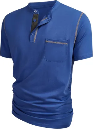 Hardaddy Men's Short Sleeve Henley Shirts Casual Summer Lightweight Button Henley Solid T-Shirt Tops
