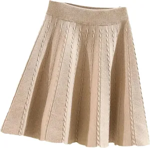 Hgvcfcv Women Elastic High Waist Sweater Skirts Solid Elastic Knitting Ribbed Mini Skirt Warm Knit Pleated Short Skirt