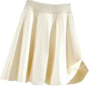 Hgvcfcv Women Elastic High Waist Sweater Skirts Solid Elastic Knitting Ribbed Mini Skirt Warm Knit Pleated Short Skirt