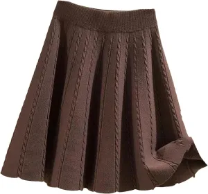 Hgvcfcv Women Elastic High Waist Sweater Skirts Solid Elastic Knitting Ribbed Mini Skirt Warm Knit Pleated Short Skirt
