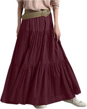 High Waisted Skirts for Women,Spring Summer Ruffled Casual Long Skirt Plain Retro Pleated Skirt Casual Flowy Skirts