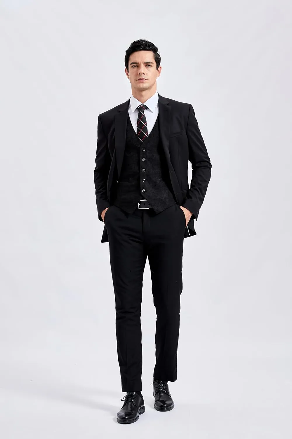 HISDERN Men's Suit Vest Business Plaid Formal Dress Waistcoat Slim Fit Vests for Men with 3 Pocket for Suit or Tuxedo