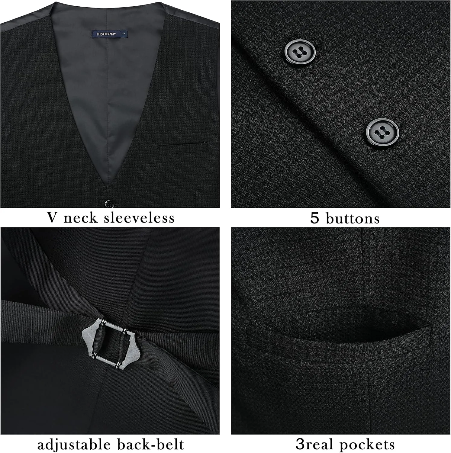 HISDERN Men's Suit Vest Business Plaid Formal Dress Waistcoat Slim Fit Vests for Men with 3 Pocket for Suit or Tuxedo