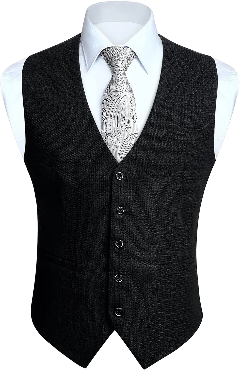 HISDERN Men's Suit Vest Business Plaid Formal Dress Waistcoat Slim Fit Vests for Men with 3 Pocket for Suit or Tuxedo