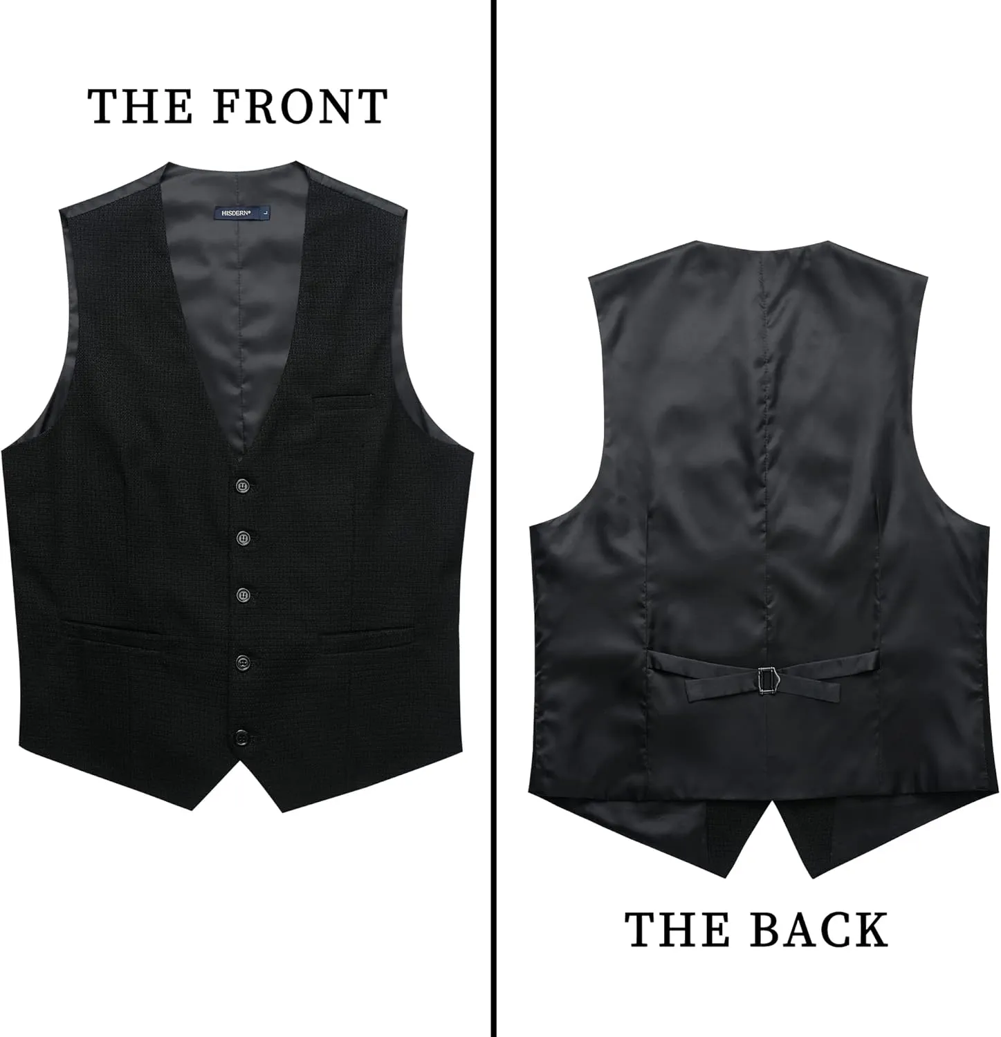 HISDERN Men's Suit Vest Business Plaid Formal Dress Waistcoat Slim Fit Vests for Men with 3 Pocket for Suit or Tuxedo