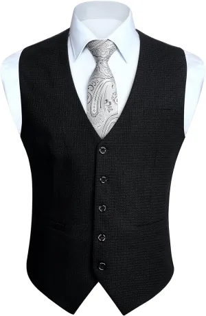 HISDERN Men's Suit Vest Business Plaid Formal Dress Waistcoat Slim Fit Vests for Men with 3 Pocket for Suit or Tuxedo