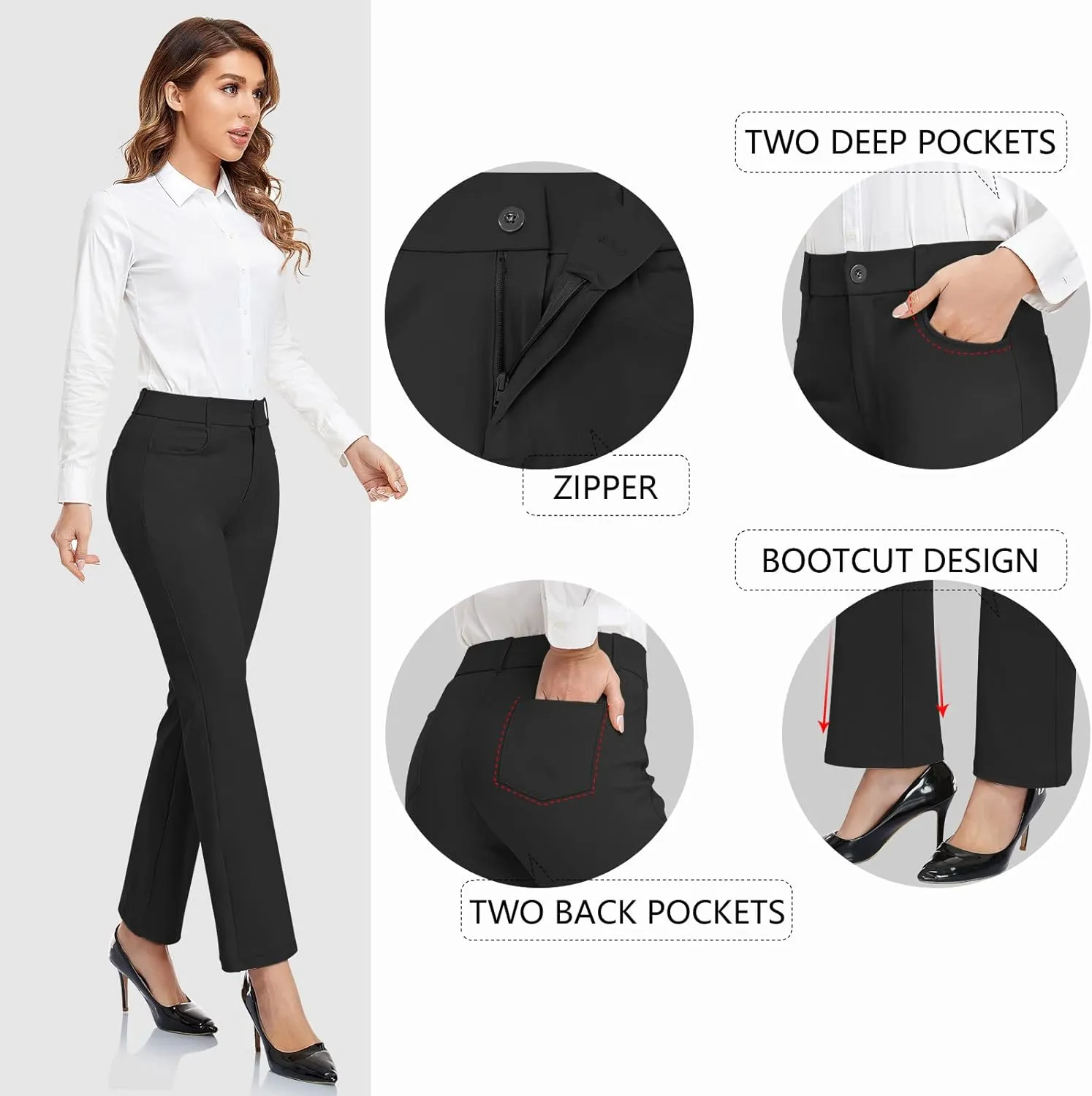 HISKYWIN Womens Dress Pants Stretch Work Office Business Slacks Comfy Yoga Golf Pants with Pockets