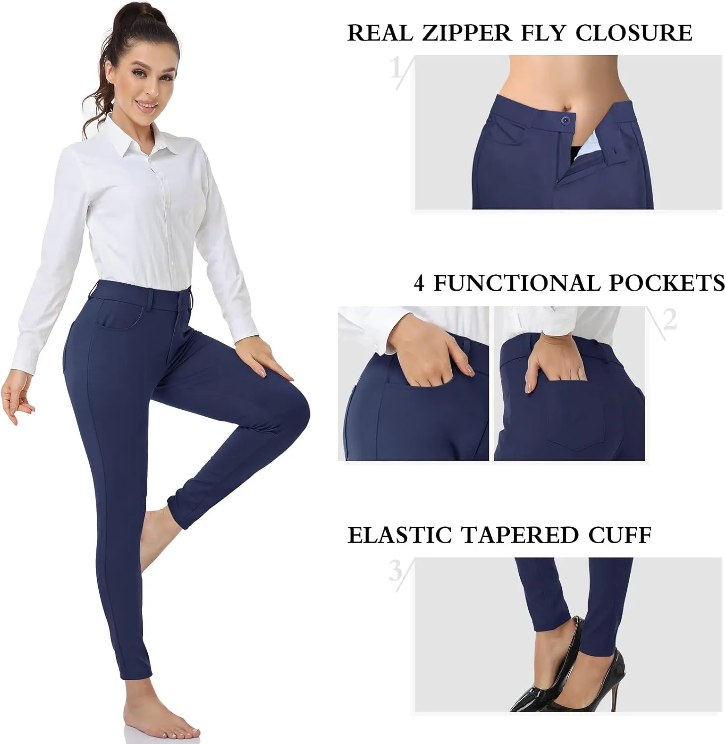 HISKYWIN Womens Dress Pants Stretch Work Office Business Slacks Comfy Yoga Golf Pants with Pockets