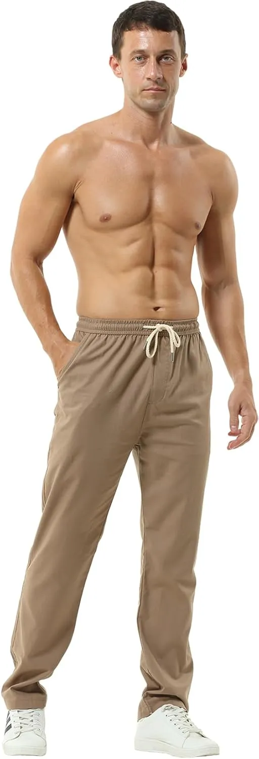 Hoerev Men Casual Beach Trousers Linen Summer Pants