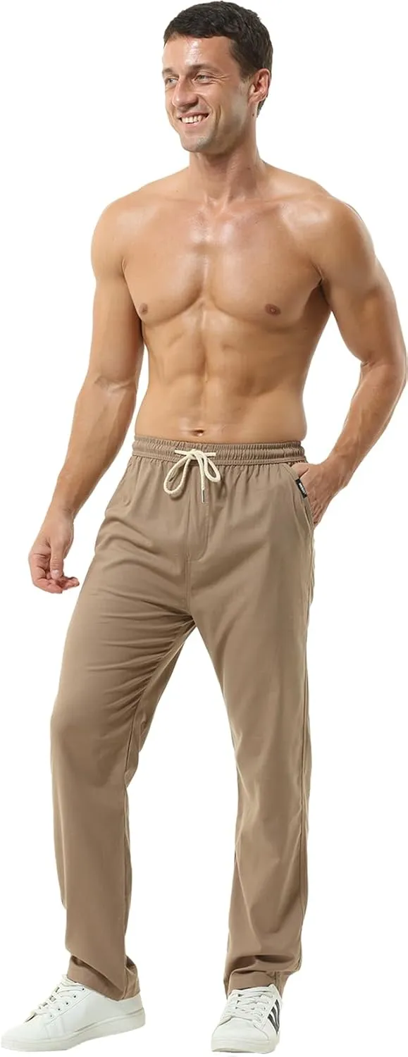 Hoerev Men Casual Beach Trousers Linen Summer Pants