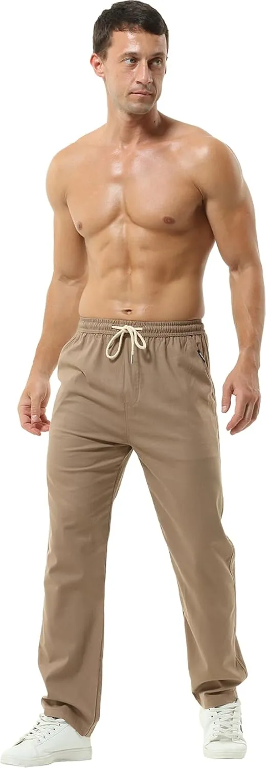 Hoerev Men Casual Beach Trousers Linen Summer Pants