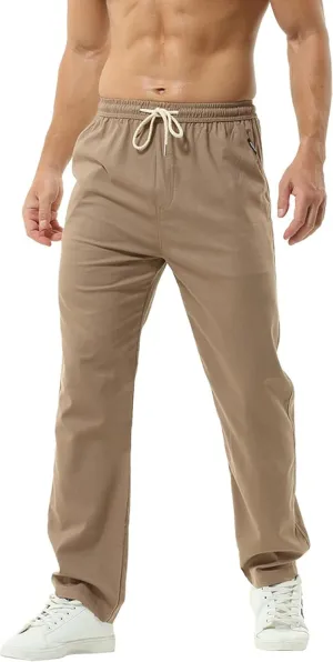 Hoerev Men Casual Beach Trousers Linen Summer Pants