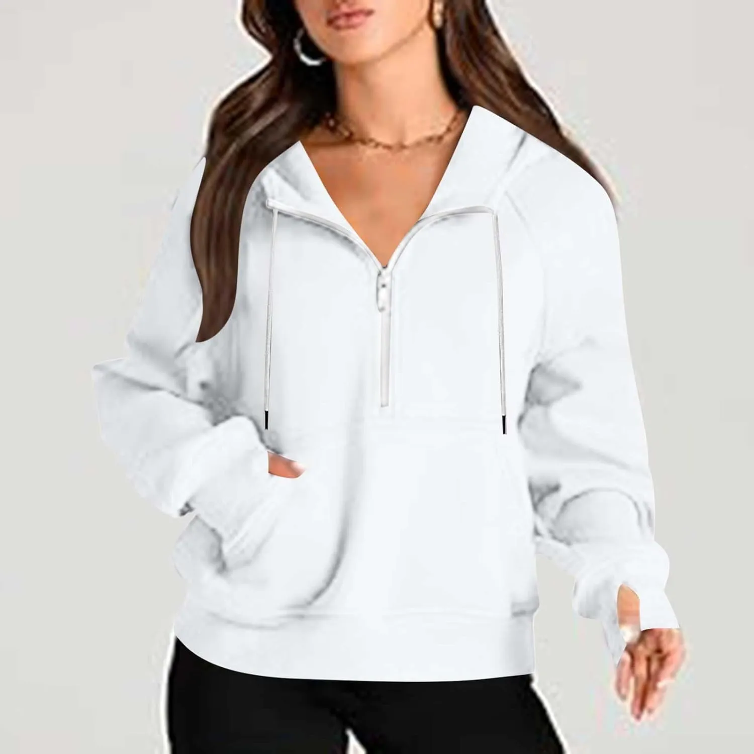Hoodies for Teen Girls Half Zip Crop Sweatshirt Drawstring Pullover Going Out Cute Fashion Dating Shirts Thumb Hole