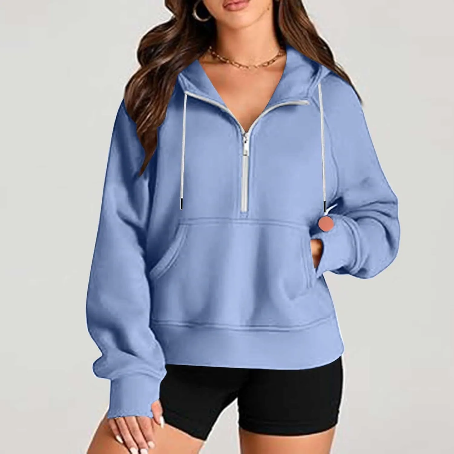 Hoodies for Teen Girls Half Zip Crop Sweatshirt Drawstring Pullover Going Out Cute Fashion Dating Shirts Thumb Hole