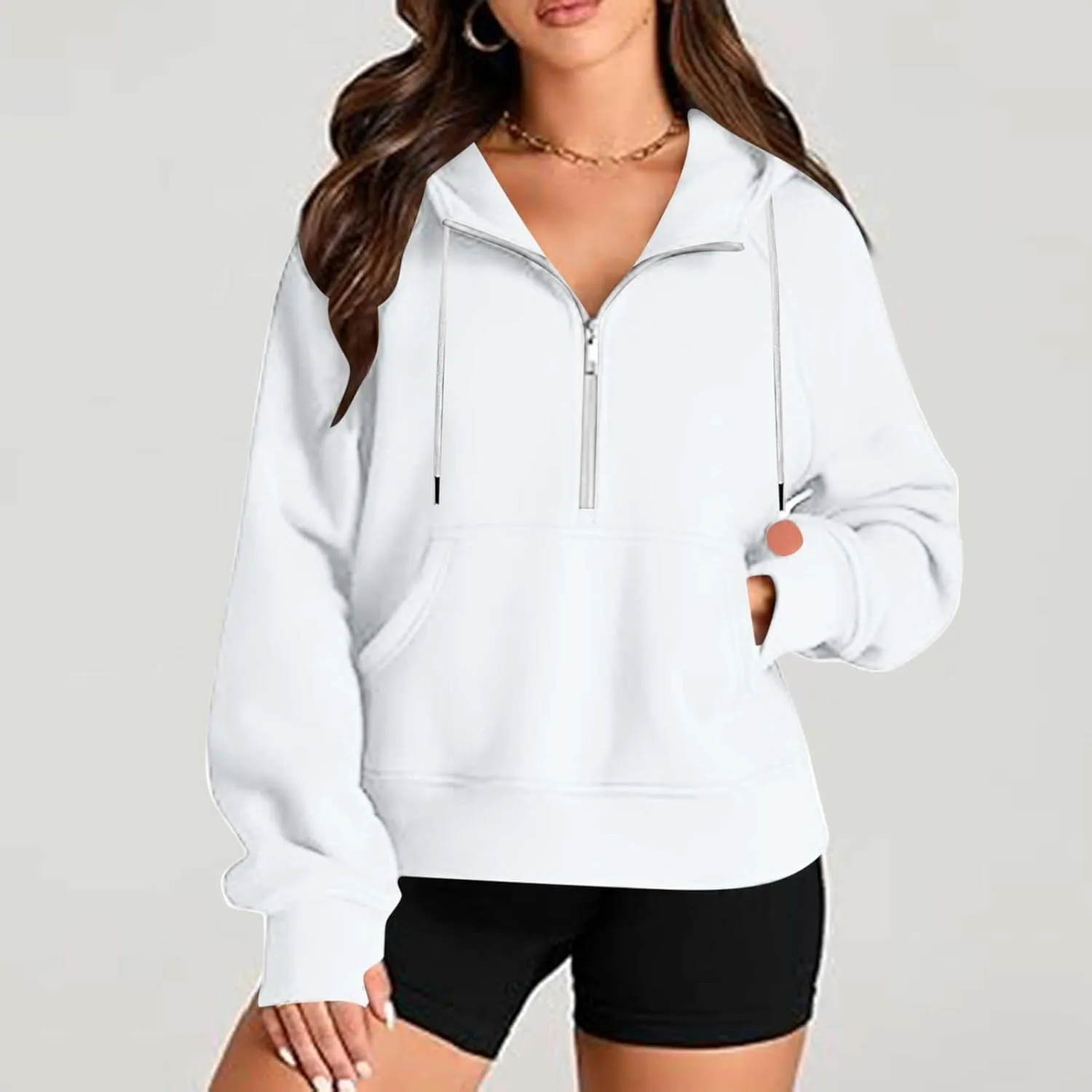 Hoodies for Teen Girls Half Zip Crop Sweatshirt Drawstring Pullover Going Out Cute Fashion Dating Shirts Thumb Hole