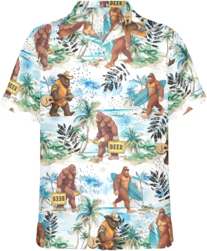 HUGLAZY Bigfoot Hawaiian Shirt for Men Bigfoot Christmas Shirts Button Down Short Sleeve Funny Party Outfit