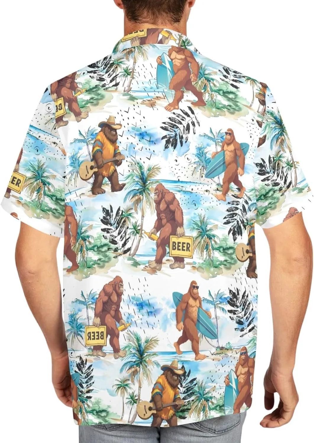 HUGLAZY Bigfoot Hawaiian Shirt for Men Bigfoot Christmas Shirts Button Down Short Sleeve Funny Party Outfit
