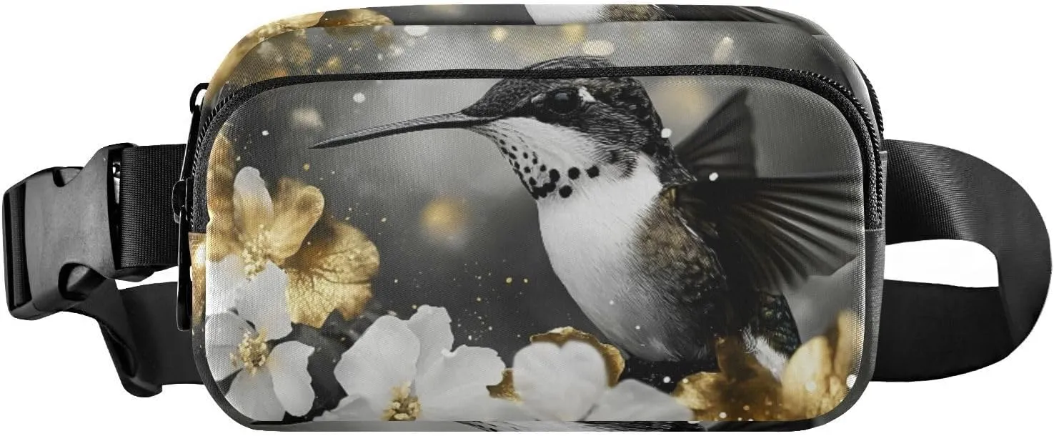 Hummingbird Floral Fanny Packs for Women Men, Water Resistant Waist Pack Sling Bag Purse for Travel Hiking