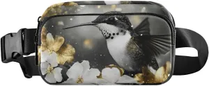 Hummingbird Floral Fanny Packs for Women Men, Water Resistant Waist Pack Sling Bag Purse for Travel Hiking