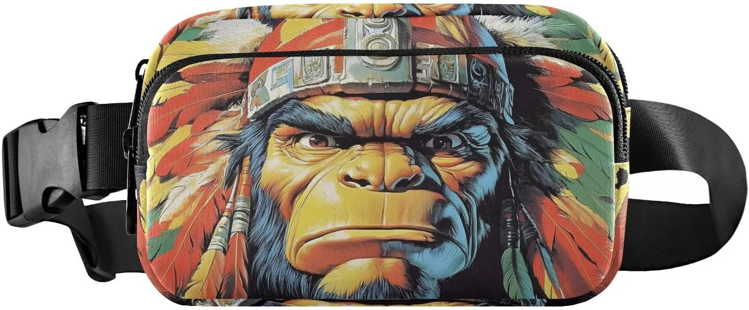 Indian Chief Gorilla Fanny Pack Water Resistant, Women Men Waist Pack Sling Bag Purse for Travel Hiking
