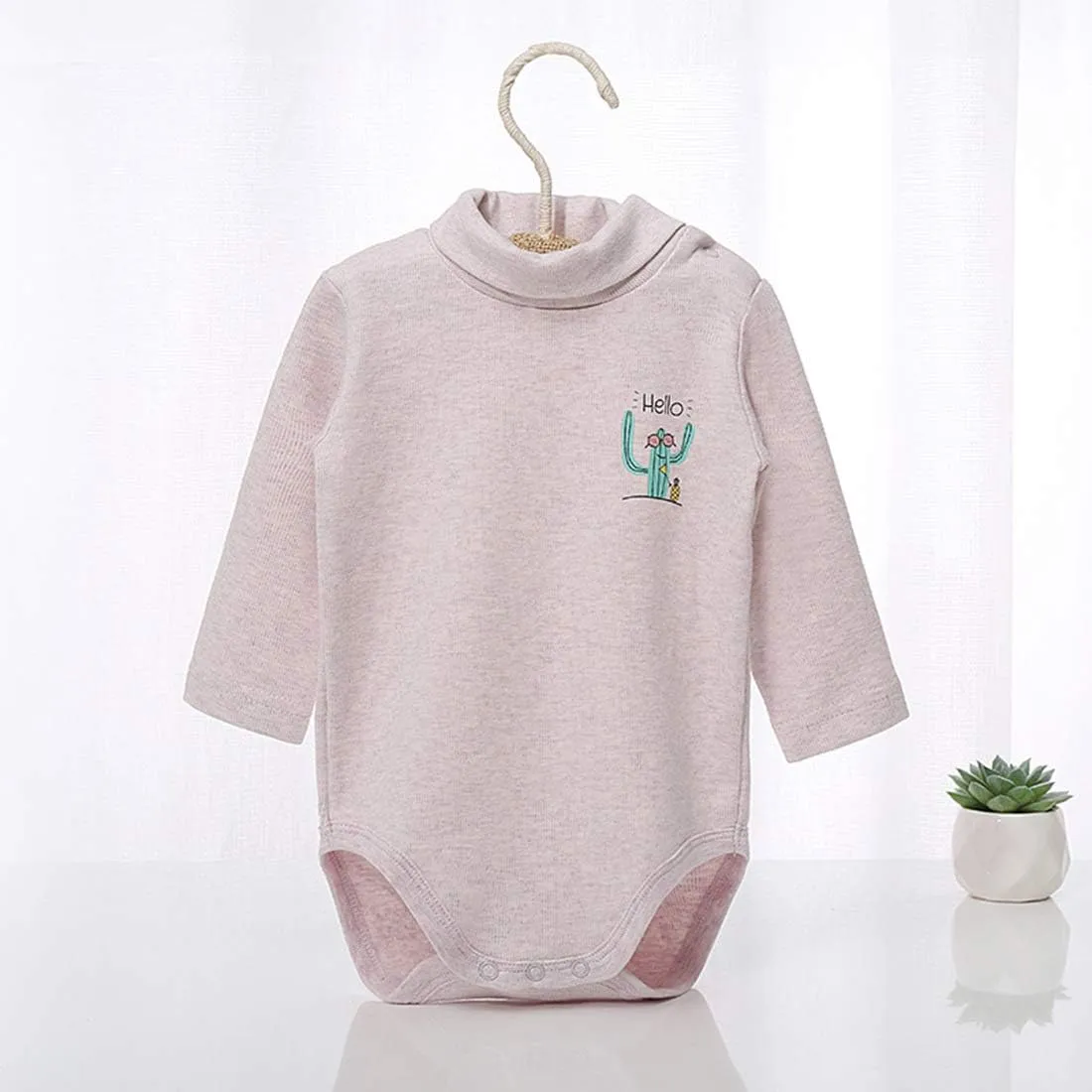 Infant Baby Boys Girls Long Sleeves Thermal Onesies Turtle-Neck Baby Bodysuit Fall Winter Clothes Outfit