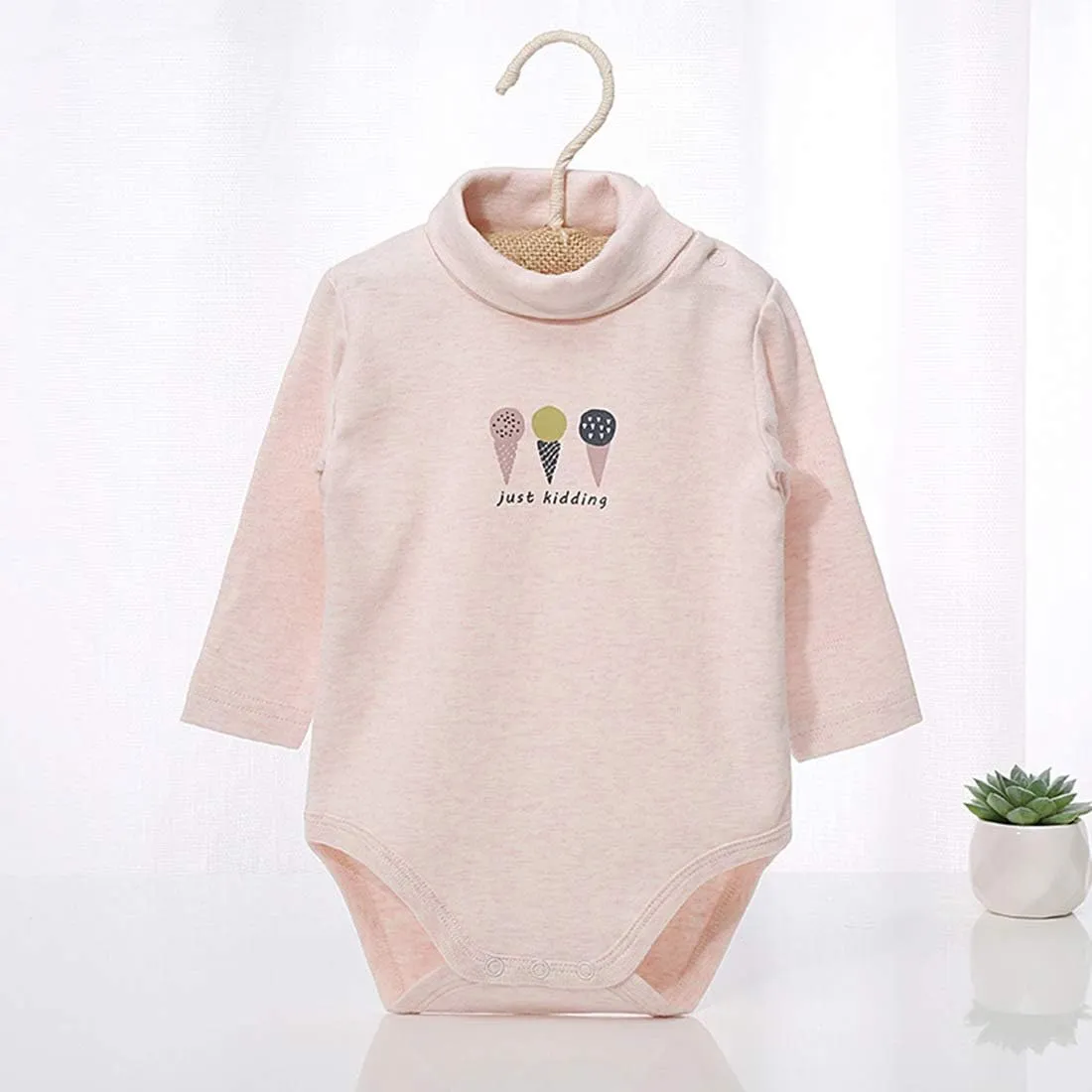 Infant Baby Boys Girls Long Sleeves Thermal Onesies Turtle-Neck Baby Bodysuit Fall Winter Clothes Outfit