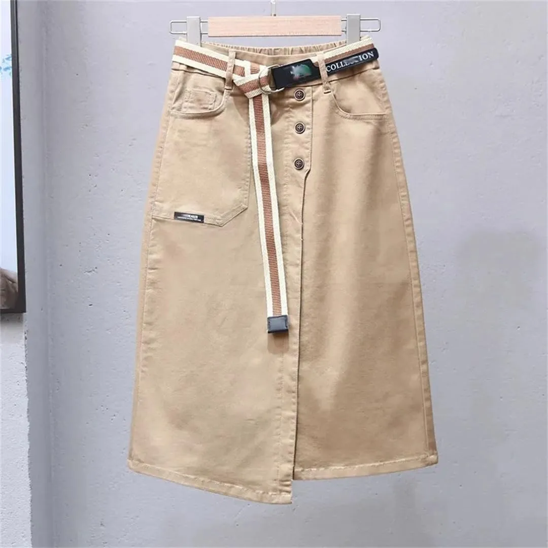 Irregular Denim Skirt for Women Spring Summer Elastic High Waisted A-Line Buttocks Wrapped Skirts