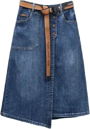 Irregular Denim Skirt for Women Spring Summer Elastic High Waisted A-Line Buttocks Wrapped Skirts