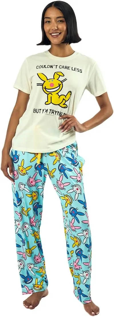 It's Happy Bunny Couldn't Care Less Women's Oversized Short Sleeve Tee & Lounge Pants Set