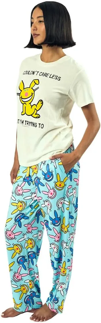 It's Happy Bunny Couldn't Care Less Women's Oversized Short Sleeve Tee & Lounge Pants Set