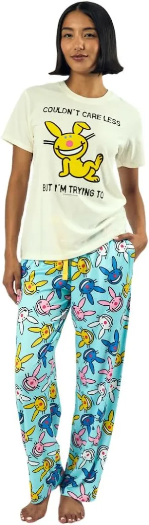 It's Happy Bunny Couldn't Care Less Women's Oversized Short Sleeve Tee & Lounge Pants Set