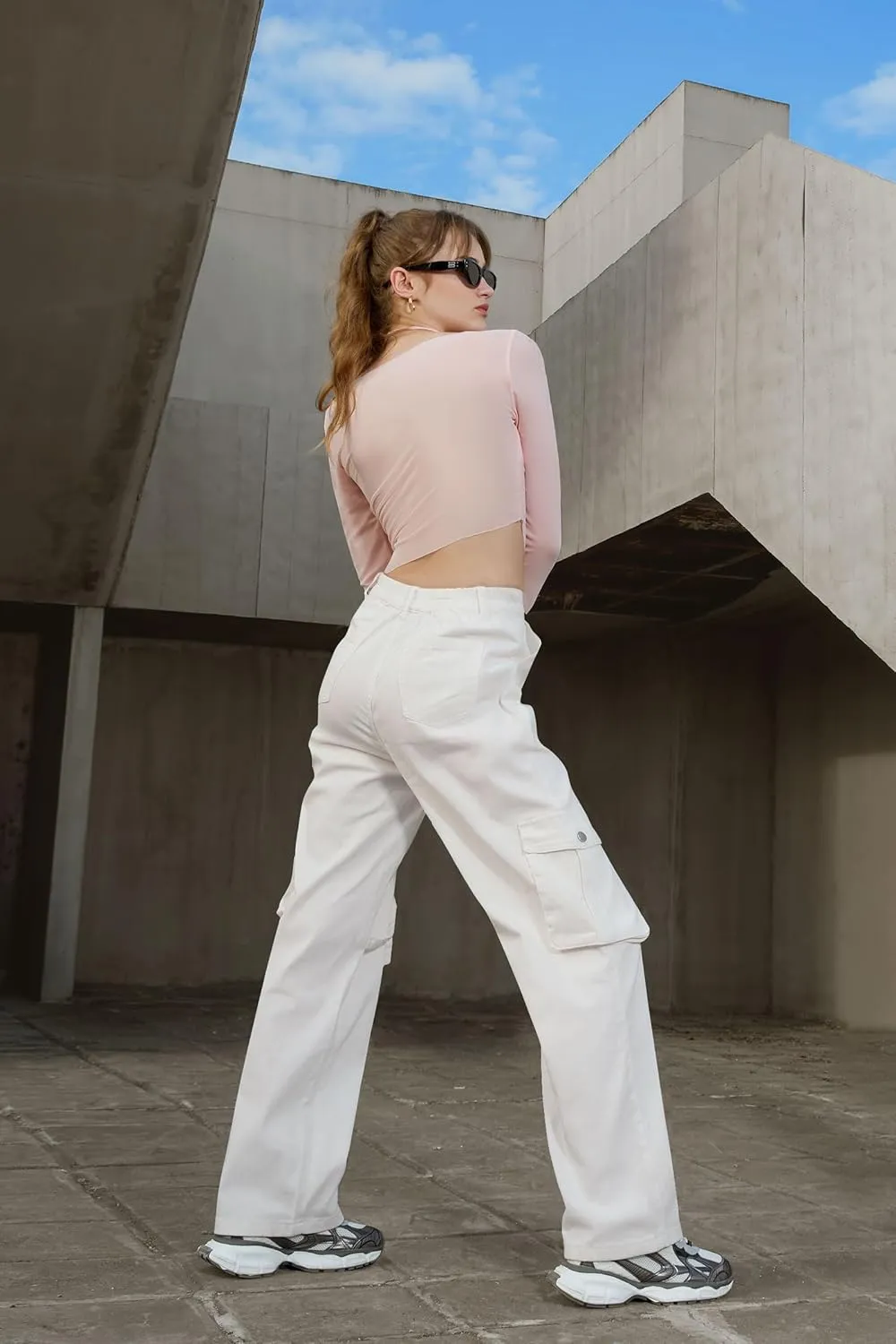 IVIR Womens Pants Wide Leg Cargo Pants Women High Waisted Pants with 6 Pockets Stretchy Y2K Streetwear Casual Trousers