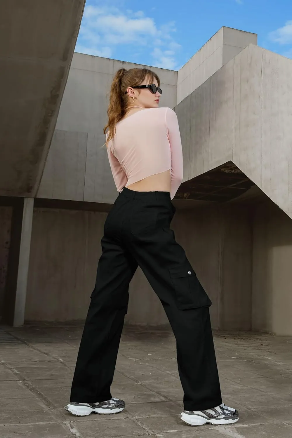 IVIR Womens Pants Wide Leg Cargo Pants Women High Waisted Pants with 6 Pockets Stretchy Y2K Streetwear Casual Trousers