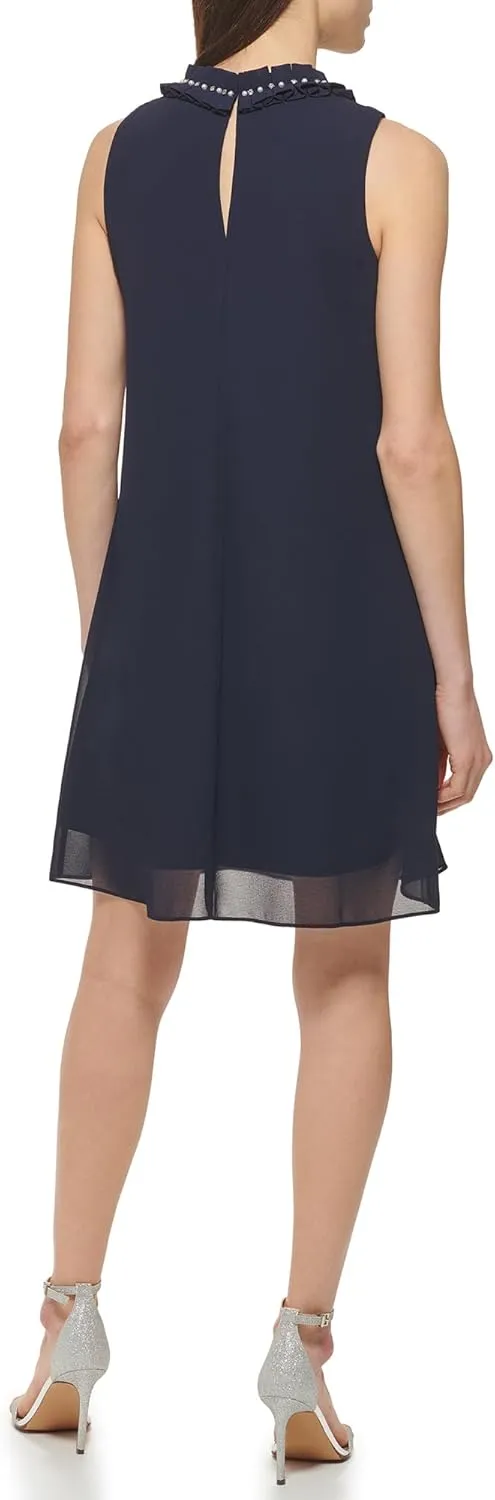 Jessica Howard Women's Halter Chiffon Mini Shift Dress  Special Occasion Sleeveless Jewel Neck