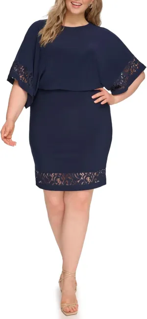 Jessica Howard Women's Lace Trim Knit Mini Dress  Boat Neck Elbow Sleeve Desk to Dinner