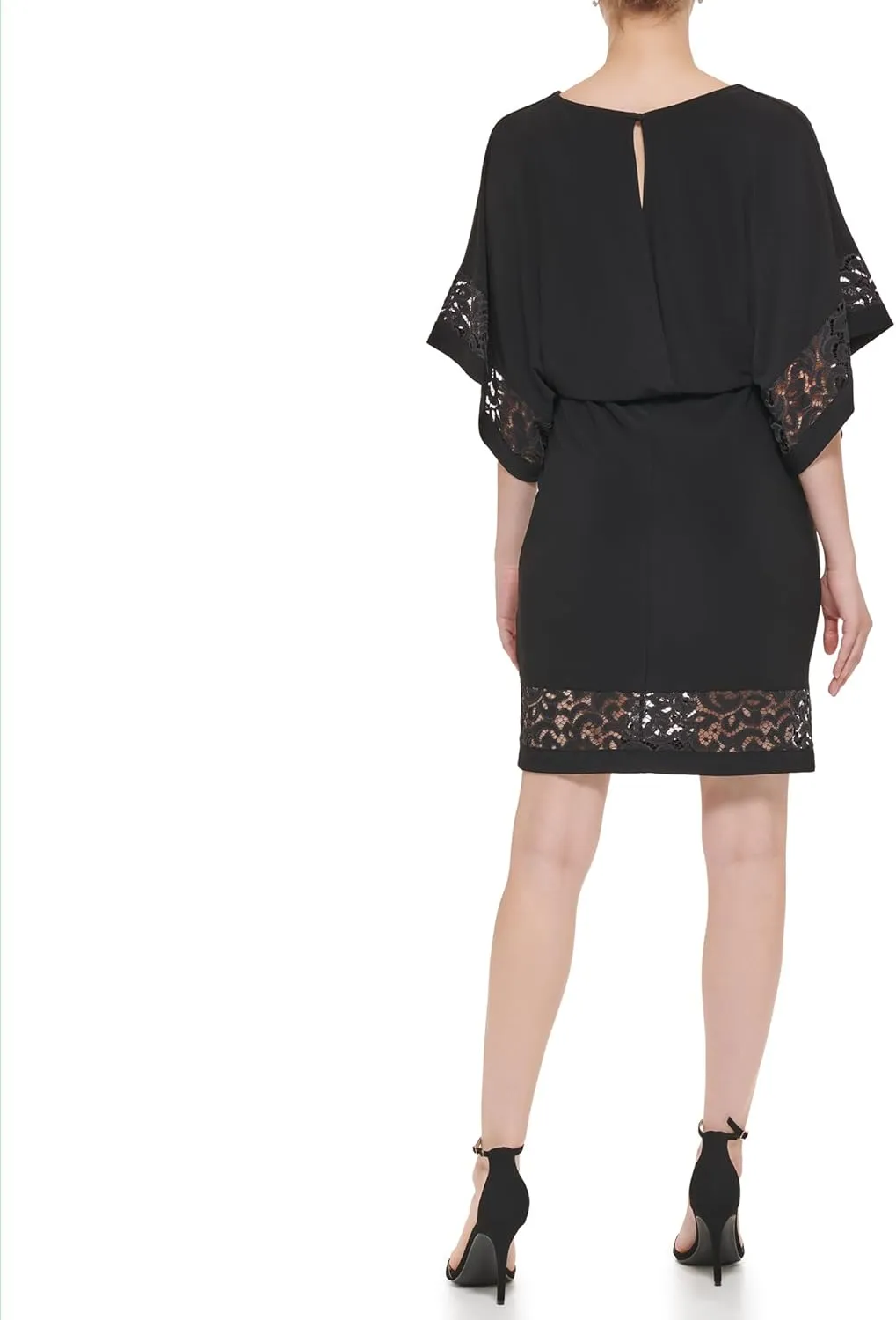 Jessica Howard Women's Lace Trim Knit Mini Dress  Boat Neck Elbow Sleeve Desk to Dinner